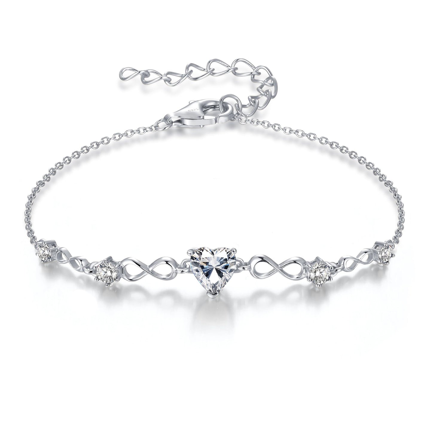 G&GEMSJEW Infinity Heart Birthstone Bracelets for Women, 925 Sterling Silver Women Charm Link Bracelet Adjustable, Birthday Anniversary Christmas Jewelry Gifts for Women Wife Mom Girlfriend Her