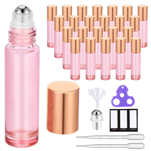 PrettyCare 4 Pack Amber Glass Oil Roller Bottles for Essential Oils 10ml, Roll On Bottles with Stainless Steel Roller Ball Leak-Proof Perfume Travel Refillable Bottle Empty, Beauty & Personal Care