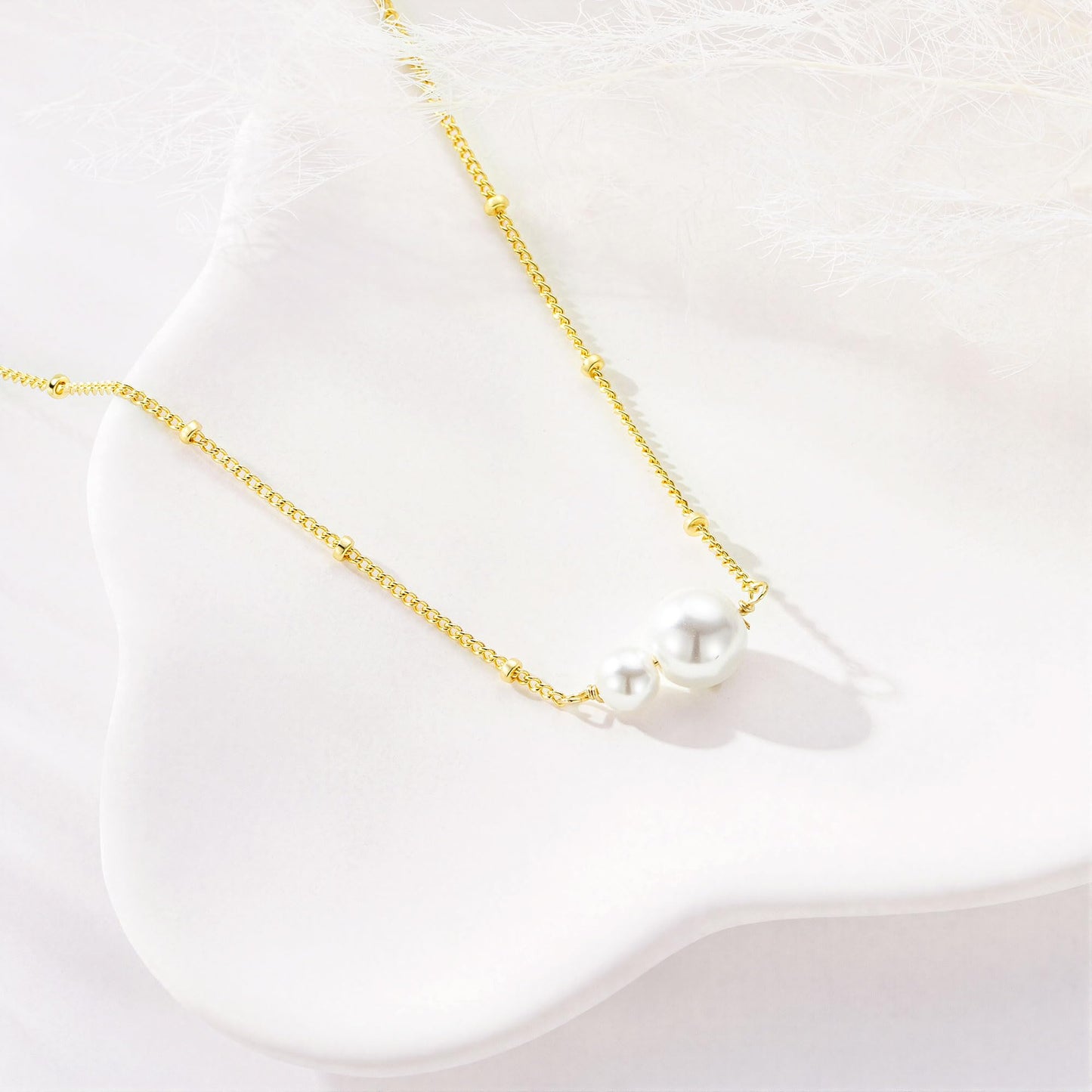 M MOOHAM Gold Necklace for Women Non Tarnish - Dainty 14K Gold Plated Beaded Chain Small Pendant Necklaces Simple Pearl Circle Beads Teardrop Pendant Necklace for Women Trendy Jewelry Gifts