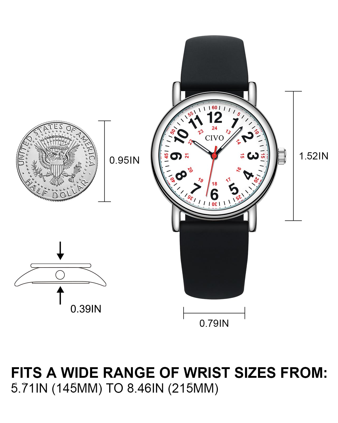 CIVO Nurse Watches for Women Men: Analog Waterproof Watch with Easy Read Dial Second Hand - Gifts for Nurses Medical Student Doctors