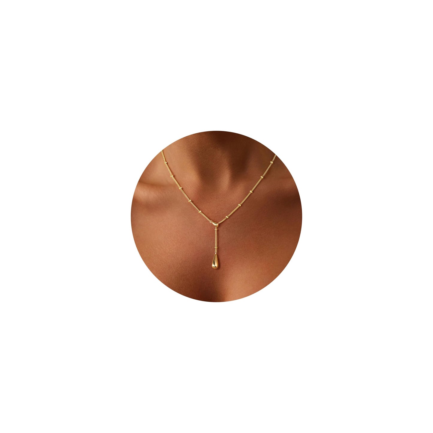M MOOHAM Gold Necklace for Women Non Tarnish - Dainty 14K Gold Plated Beaded Chain Small Pendant Necklaces Simple Pearl Circle Beads Teardrop Pendant Necklace for Women Trendy Jewelry Gifts