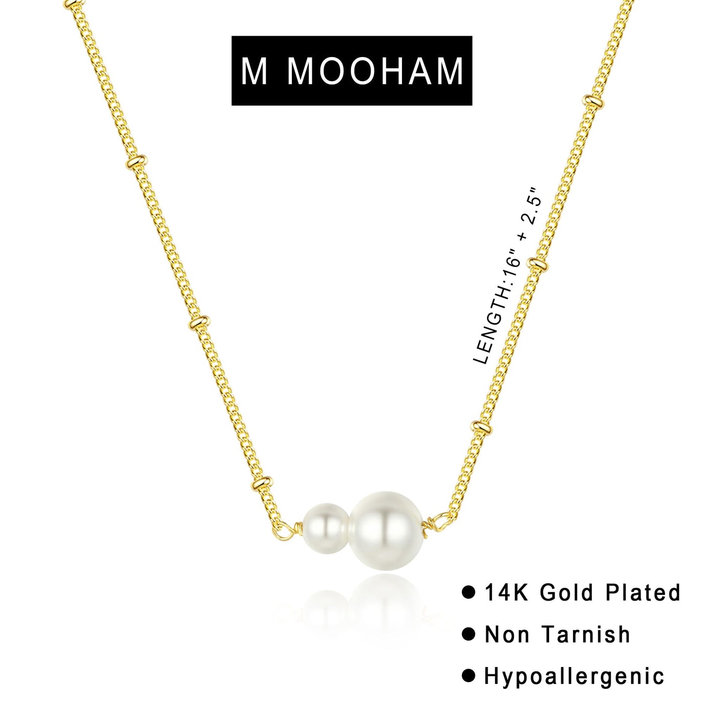 M MOOHAM Gold Necklace for Women Non Tarnish - Dainty 14K Gold Plated Beaded Chain Small Pendant Necklaces Simple Pearl Circle Beads Teardrop Pendant Necklace for Women Trendy Jewelry Gifts
