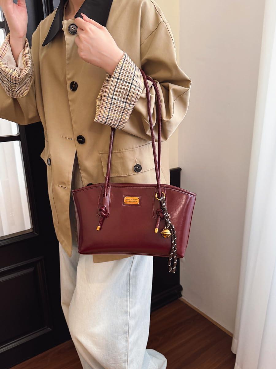 Shoulder Bag for Women Brown Purse Vintage Leather Shoulder Handbag Trendy Everyday Purse with Pendant