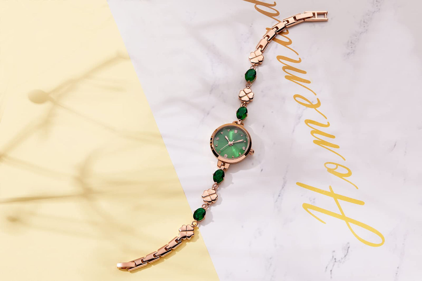 TIME100 Women's Bracelet Watches Ladies Quartz Wrist Watch with Green Dial Bezel with Crystals in Movement Bracelet Strap with Diamonds Waterproof