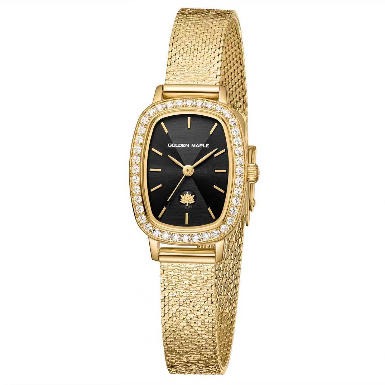 GOLDEN MAPLE Watches for Women, Dainty Gold Watch with Small Stainless Steel Case, Quartz Movement and Water Resistant, Adjustable Mesh Band