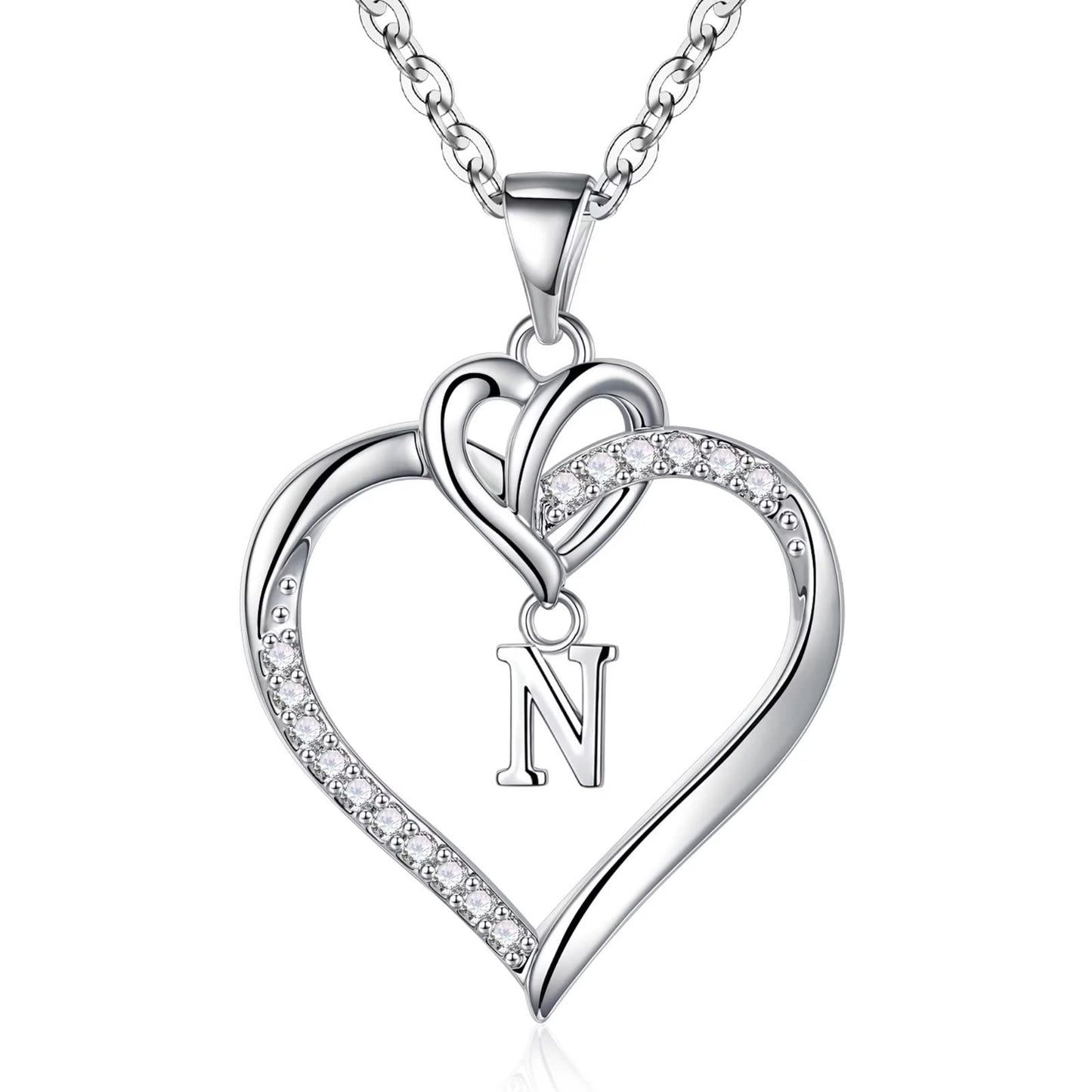STORUP Heart Initial Necklaces for Women Girls, 14K-Gold-Plated Initial A-Z Heart Necklaces for Teen Girl Jewelry Birthday Gifts for Girls Women Her Wife Mom
