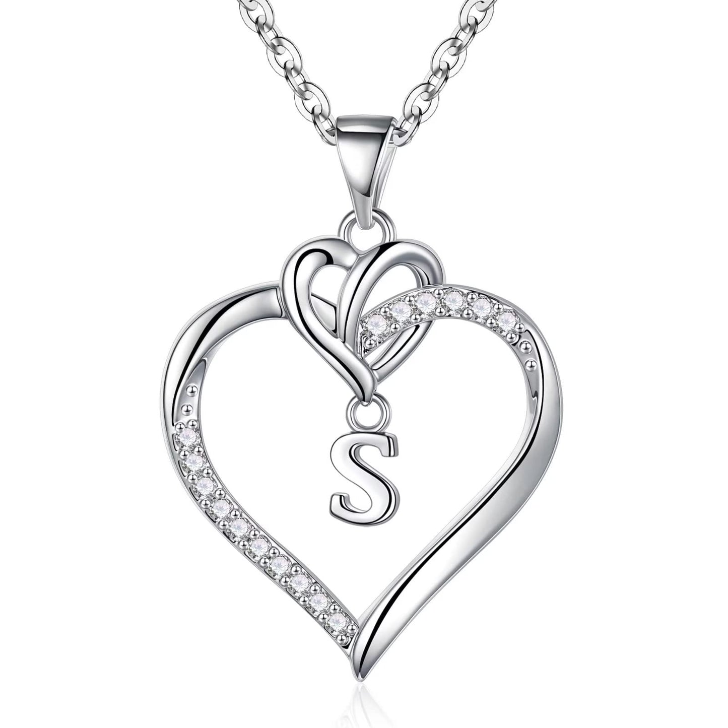 STORUP Heart Initial Necklaces for Women Girls, 14K-Gold-Plated Initial A-Z Heart Necklaces for Teen Girl Jewelry Birthday Gifts for Girls Women Her Wife Mom