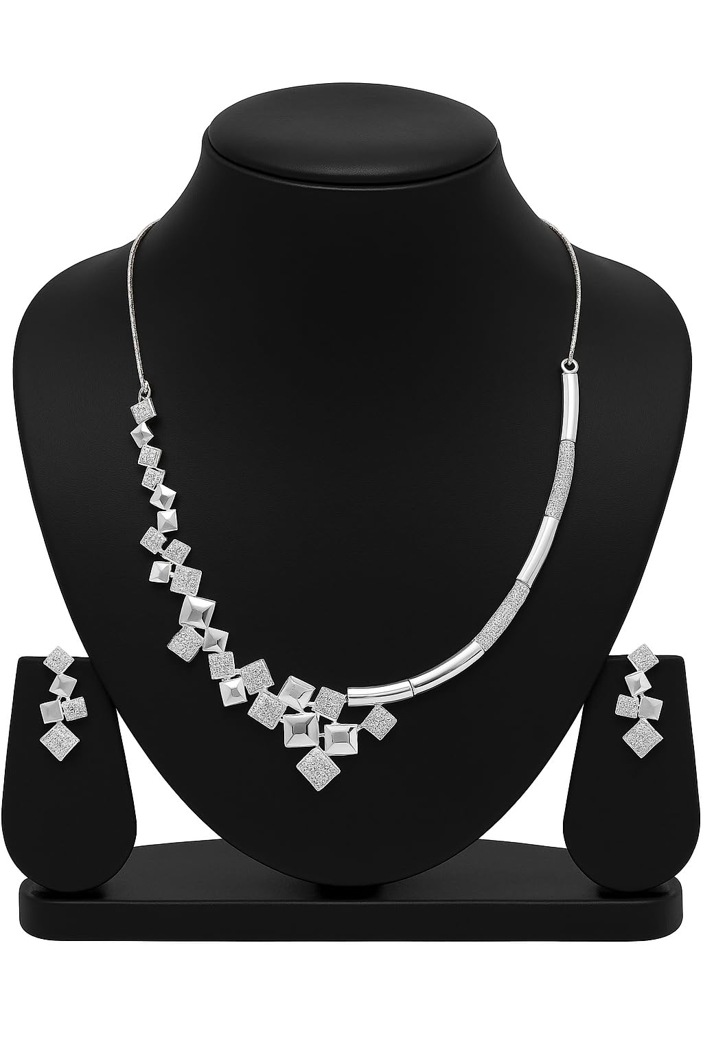 Nilu's Collection American Diamond Stone Studded | Rose Gold/Silver Plated | Anti Tarnish Jewellery Set for Women | Matching Earrings Perfect for Weddings and Special Occasions