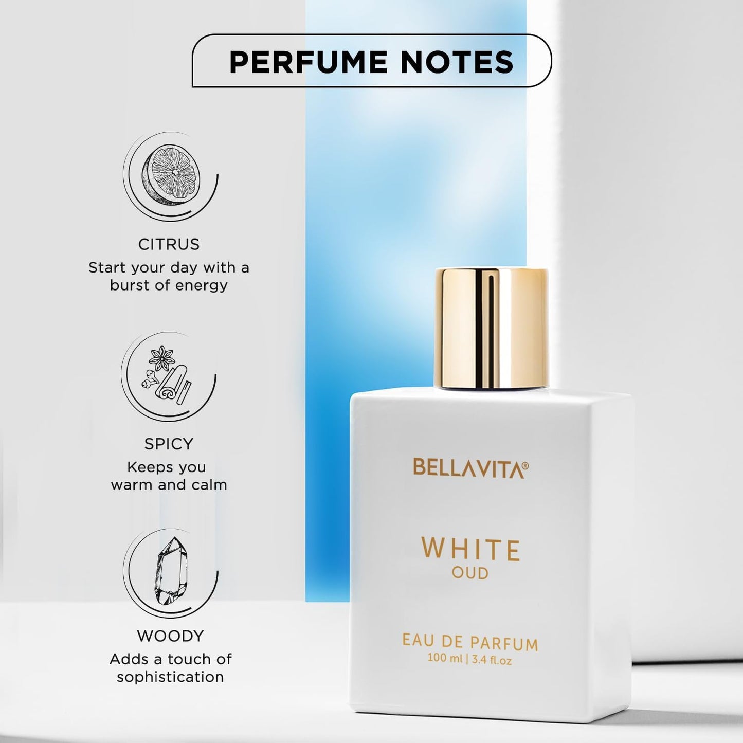 Bellavita Luxury Honey Oud Eau de Parfum | 100 ml (3.4 fl.oz.) | Perfume for Men and Women | Sweet Honey, Bergamot, Oud, and Amber Notes | Women's Day Special