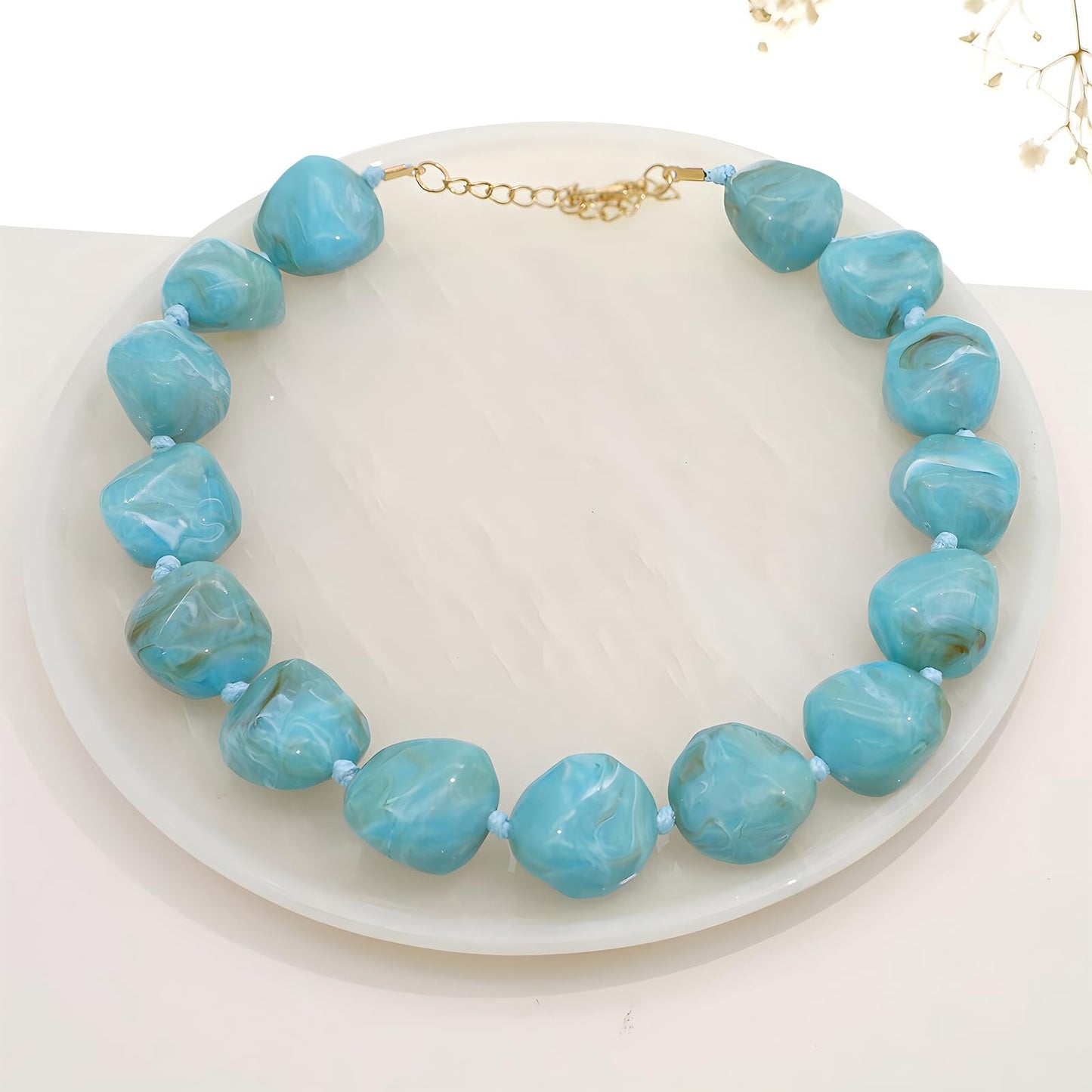 We We Chunky Colorful Beaded Necklace for Women Large Boho Statement Bead Chokers Necklaces Turquoise Blue Big Beads Jewelry Neck Summer Beach