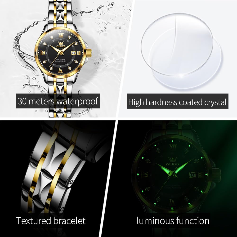 OLEVS Watch Women,Watches for Women,Luxury Casual Stainless Steel Women's Wrist Watches Classic Small Face Dress Analog Womens Watches with Date Easy to Read Waterproof Luminous Quartz Ladies Watches