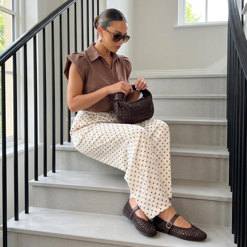 CUSHIONAIRE Graff Mary Jane Shoes for Women, Woven Ballet Flats with Adjustable Buckle Strap, Lightweight Slip On Shoes