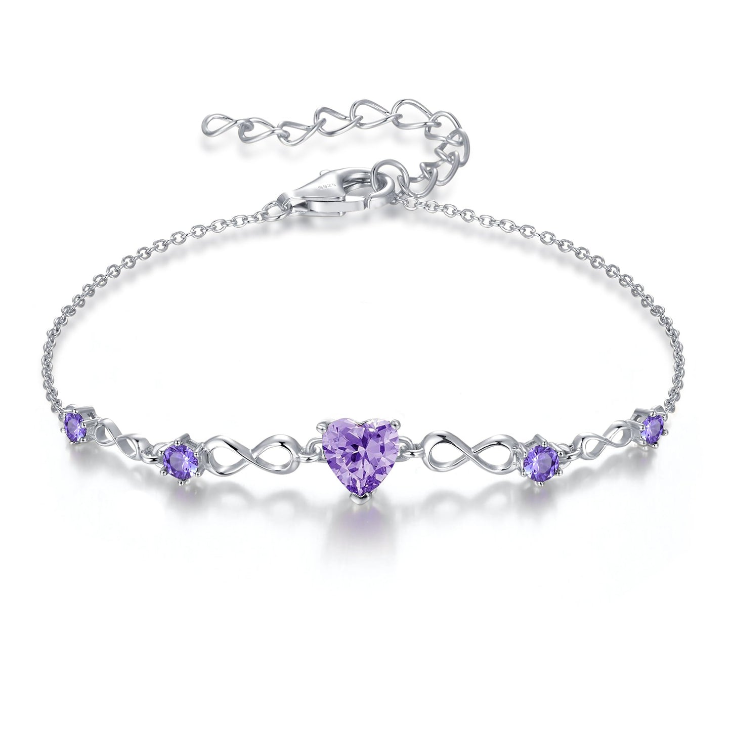 G&GEMSJEW Infinity Heart Birthstone Bracelets for Women, 925 Sterling Silver Women Charm Link Bracelet Adjustable, Birthday Anniversary Christmas Jewelry Gifts for Women Wife Mom Girlfriend Her