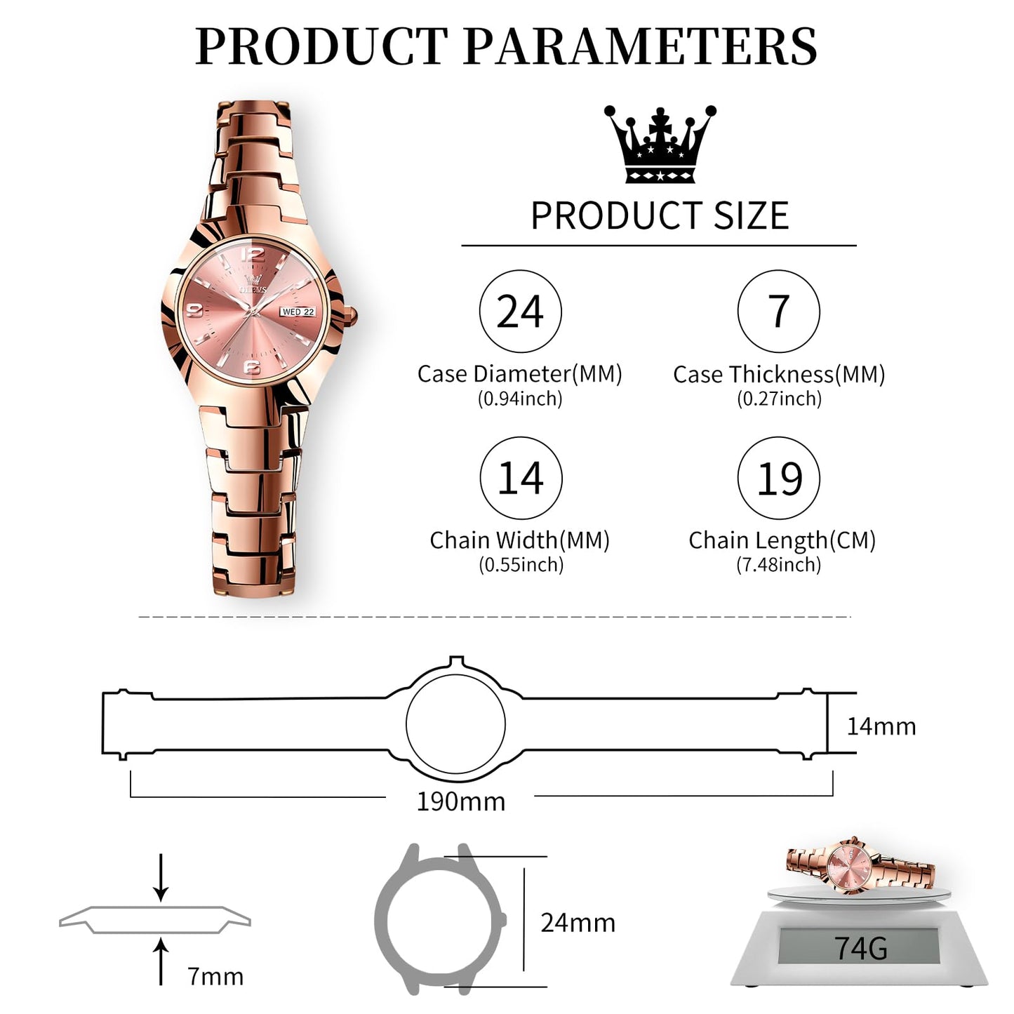 OLEVS Watch Women Luxury Classic Stainless Steel Small Wrist Dress Watches for Women Waterproof Analog Day Date Dainty Fashion Dress Female Watch-(Black/Rose Gold/Gold Face)