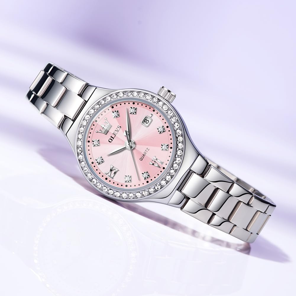 OLEVS Watch for Women Luxury Fashion Diamond Classic Arabic Dial Wrist Women's Watches with Date Waterproof Stainless Steel Quartz Ladies Watch