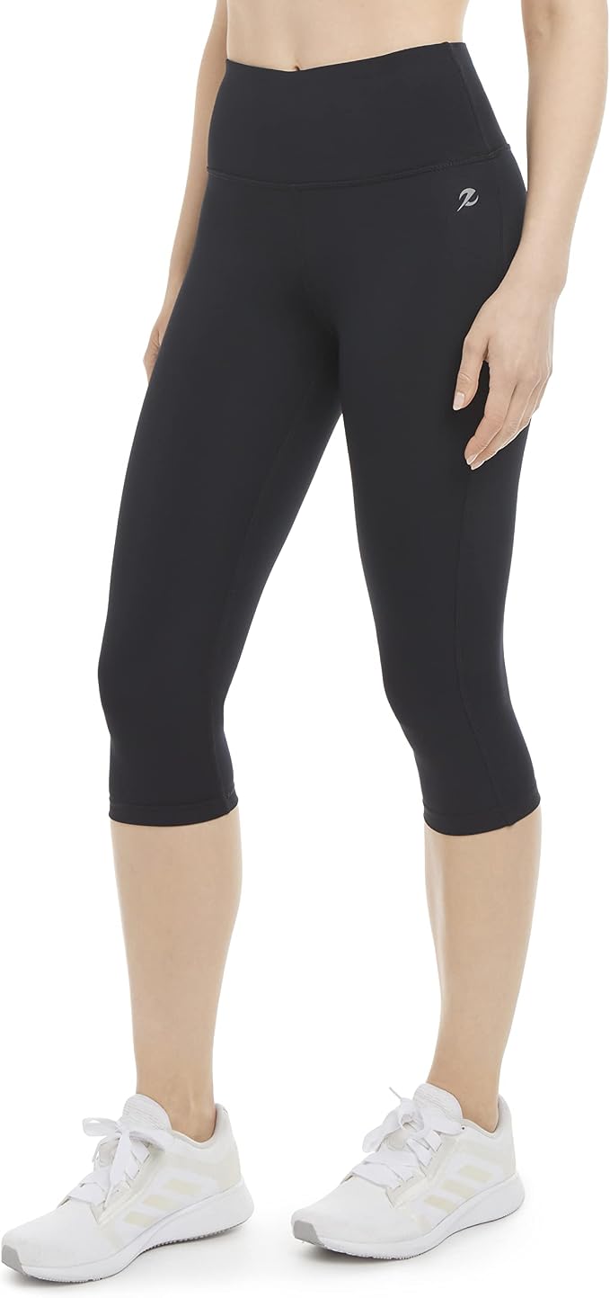 Energy Zone Women's High Waist Fitted Crop Leggings Deep Black L (Open Box)
