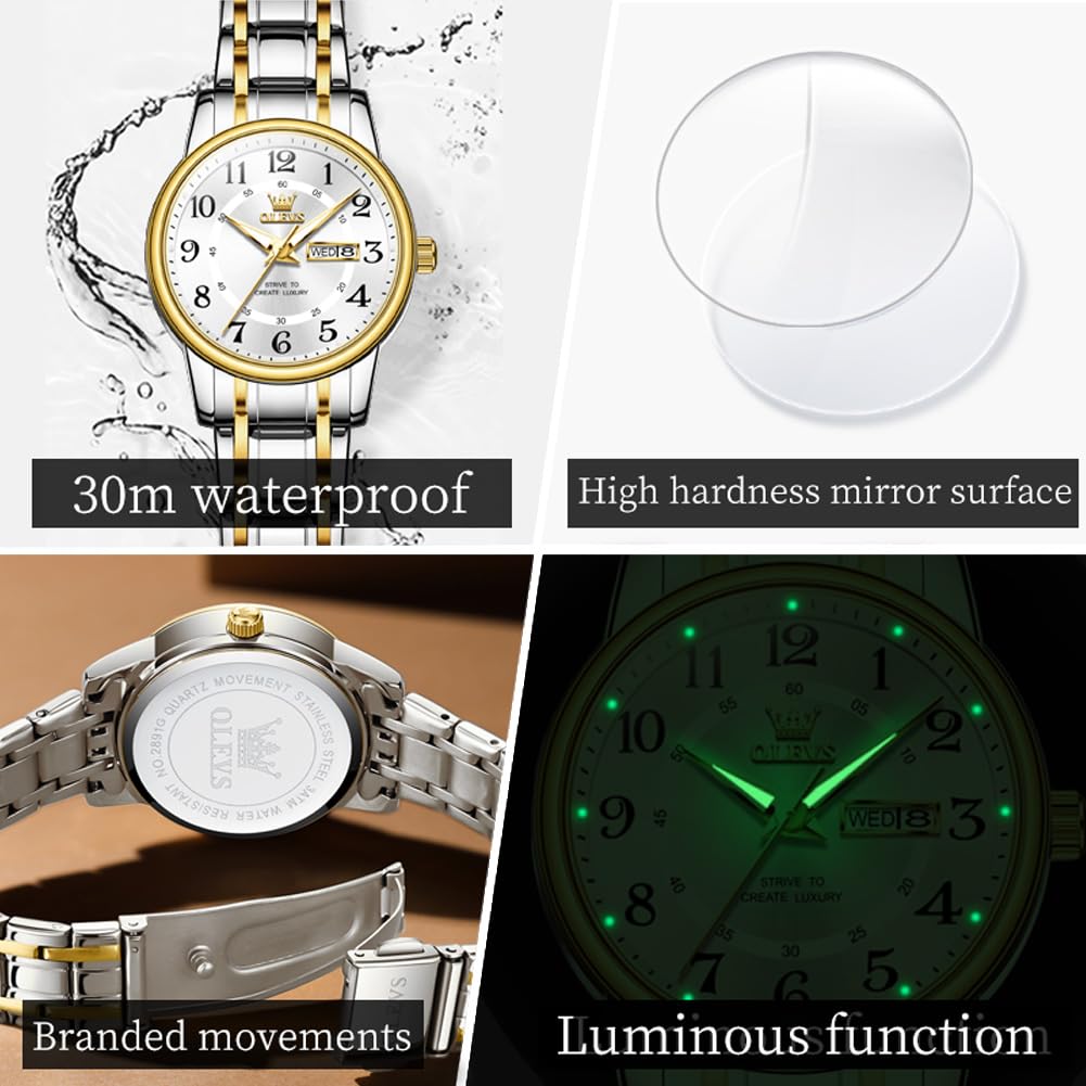 OLEVS Watch for Women Luxury Fashion Diamond Classic Arabic Dial Wrist Women's Watches with Date Waterproof Stainless Steel Quartz Ladies Watch