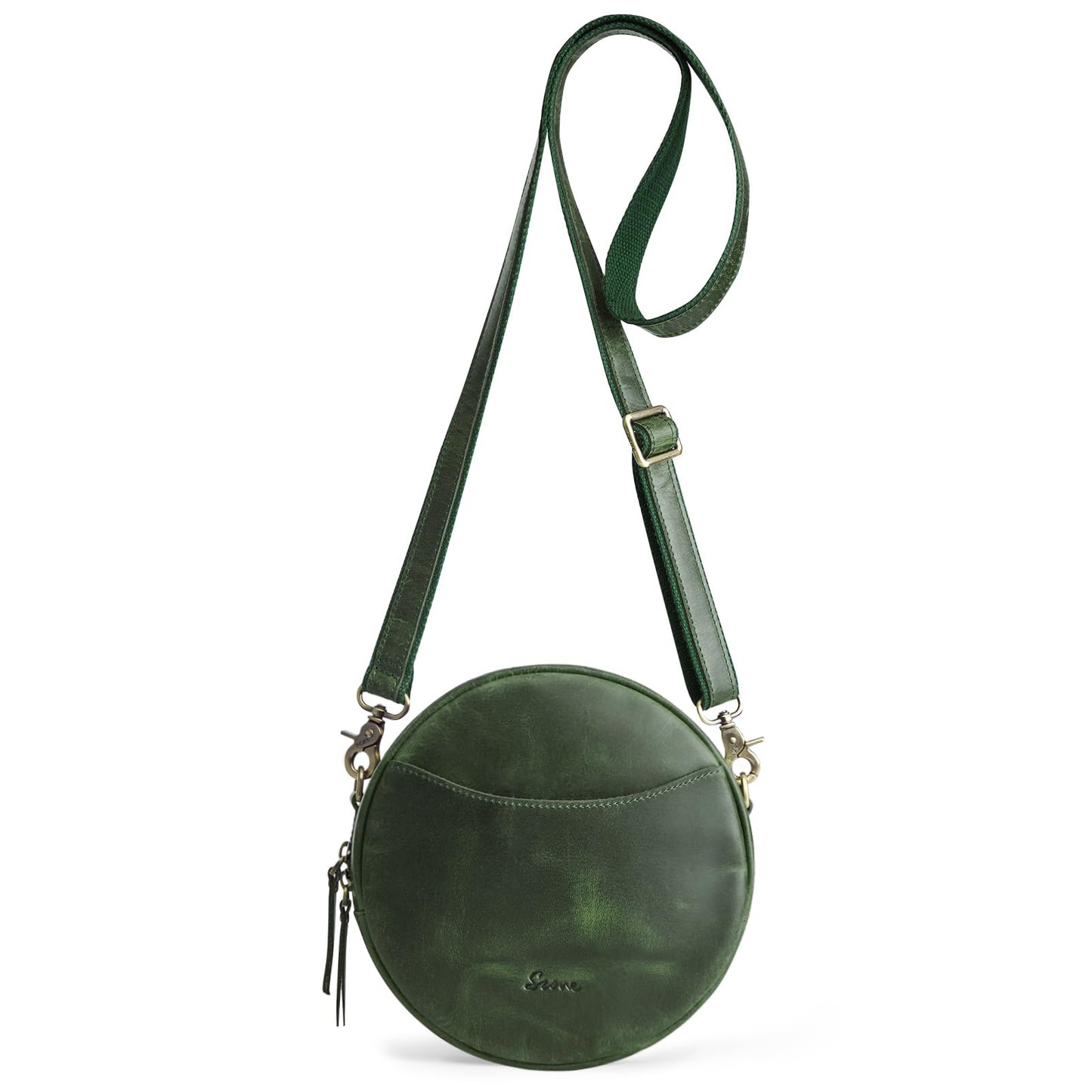 S-ZONE Leather Crossbody Bags for Women Circle Shoulder Round Purse Travel | Top Grain Leather, Keychain, Designer Handbag, Vintage, Multi Pockets, Detachable Strap, Eveyday Outing
