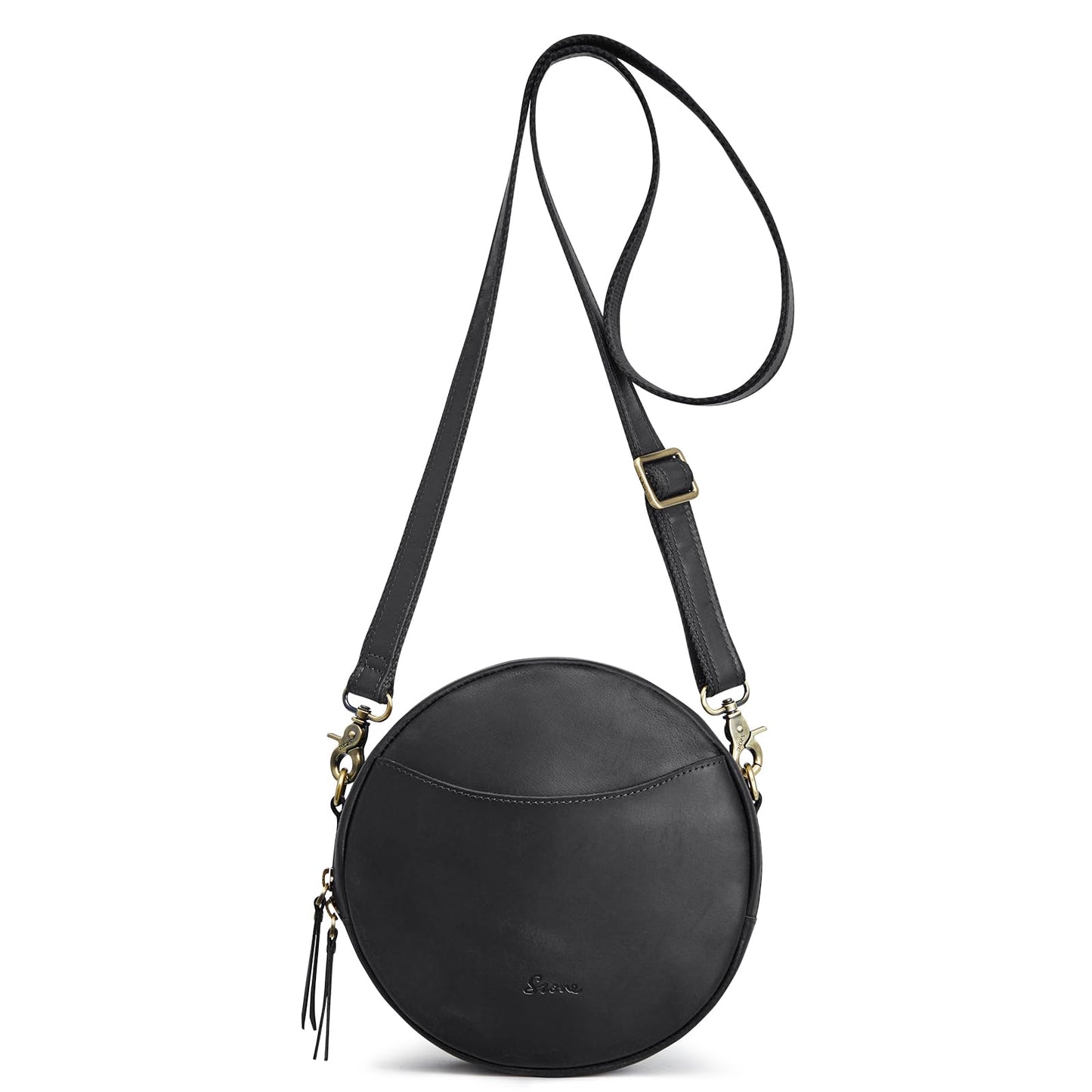 S-ZONE Leather Crossbody Bags for Women Circle Shoulder Round Purse Travel | Top Grain Leather, Keychain, Designer Handbag, Vintage, Multi Pockets, Detachable Strap, Eveyday Outing