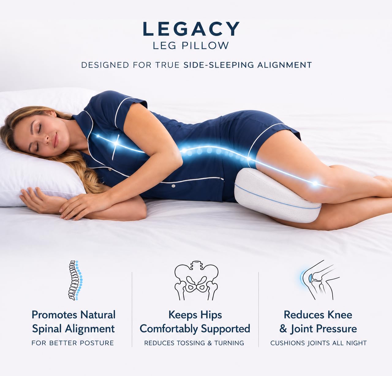 Contour Legacy Cool Leg & Knee Foam Support Pillow for Side Sleepers Soothing Relief for Back, Hips, Knees, Joints, Nerves & Muscles