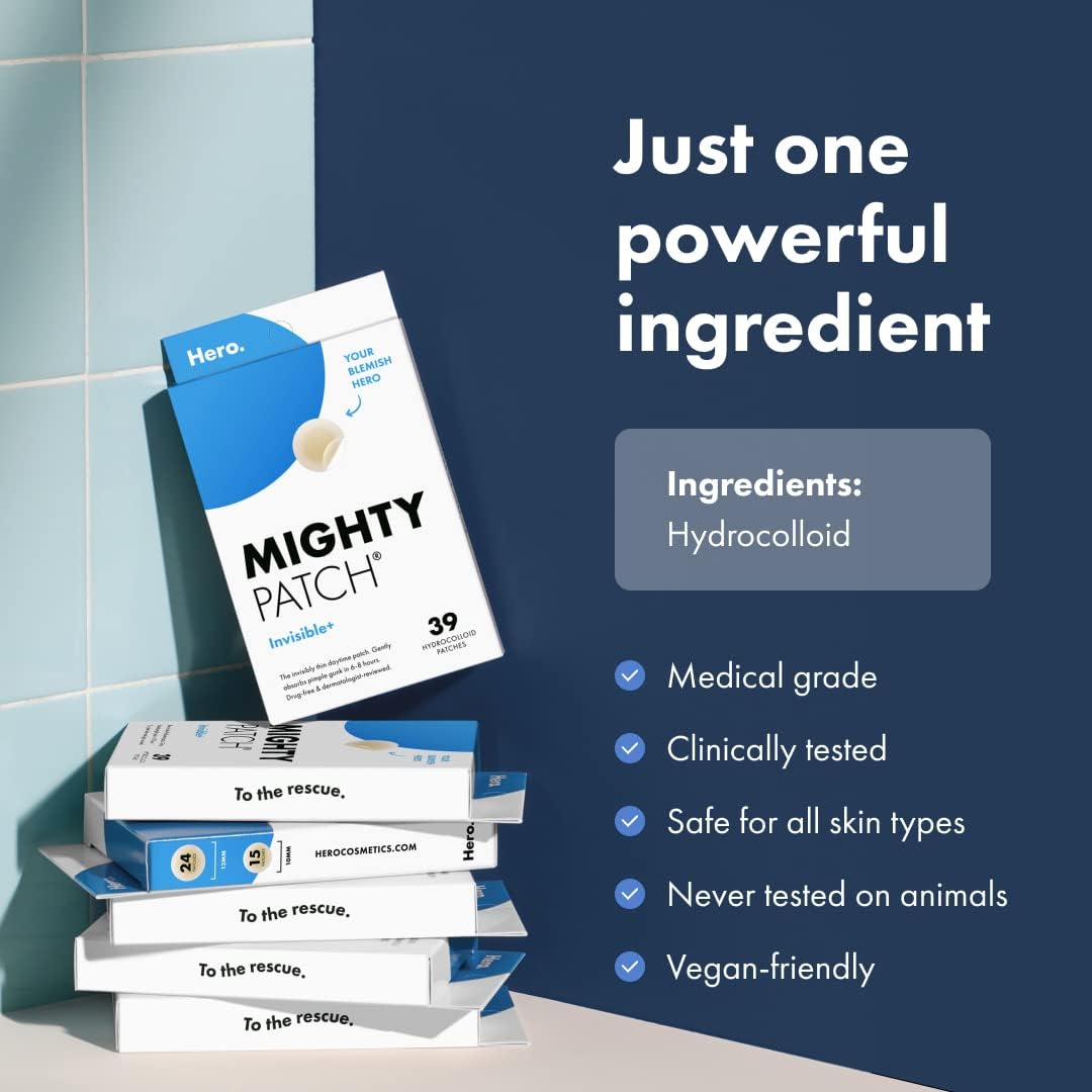 Mighty Patch Invisible+ & Surface Bundle - Acne Patches for Daytime and Larger Breakout Treatment of Pimples. Clean, Vegan-Friendly, Cruelty-Free