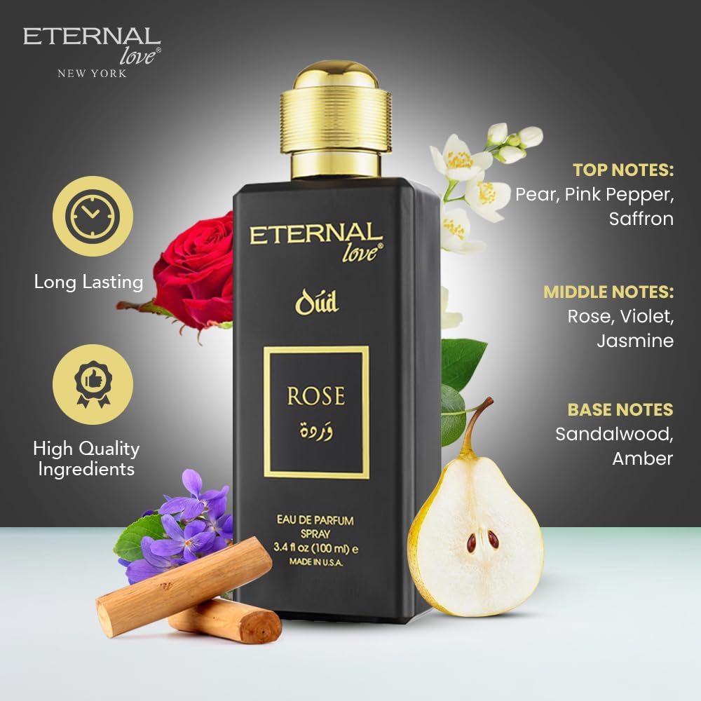 Eternal Love Amber Oud - Long Lasting Unisex Eau de Parfum - Warm Woody Oriental Fragrance with Oud & Amber - Dubai Inspired Arabic Scent - 3.4oz