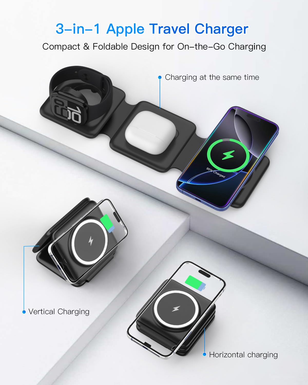 Charging Station for Apple Multiple Devices - 3 in 1 Foldable Magnetic Wireless Charger Dock - Travel Charging Pad for iPhone 17 16 15 14 13 12 Pro Max Plus Watch & Airpods (Clearance)