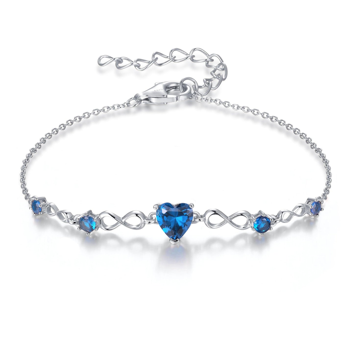 G&GEMSJEW Infinity Heart Birthstone Bracelets for Women, 925 Sterling Silver Women Charm Link Bracelet Adjustable, Birthday Anniversary Christmas Jewelry Gifts for Women Wife Mom Girlfriend Her