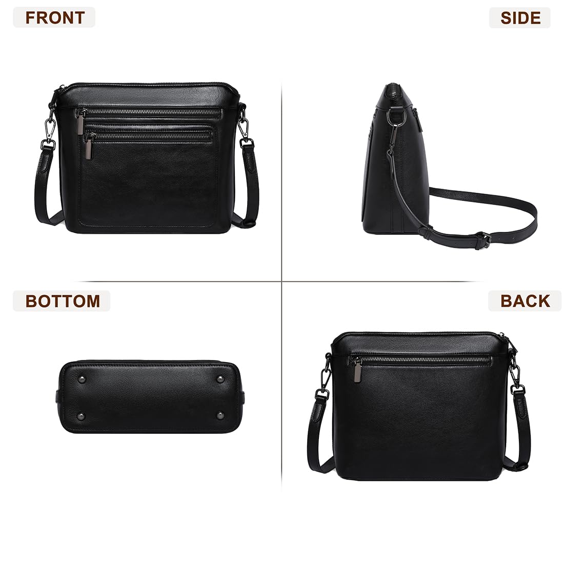 COOLCY Genuine Leather Crossbody Bags for Women Purses and Handbags for Ladies with Multiple Pockets Shoulder Satchel Bag