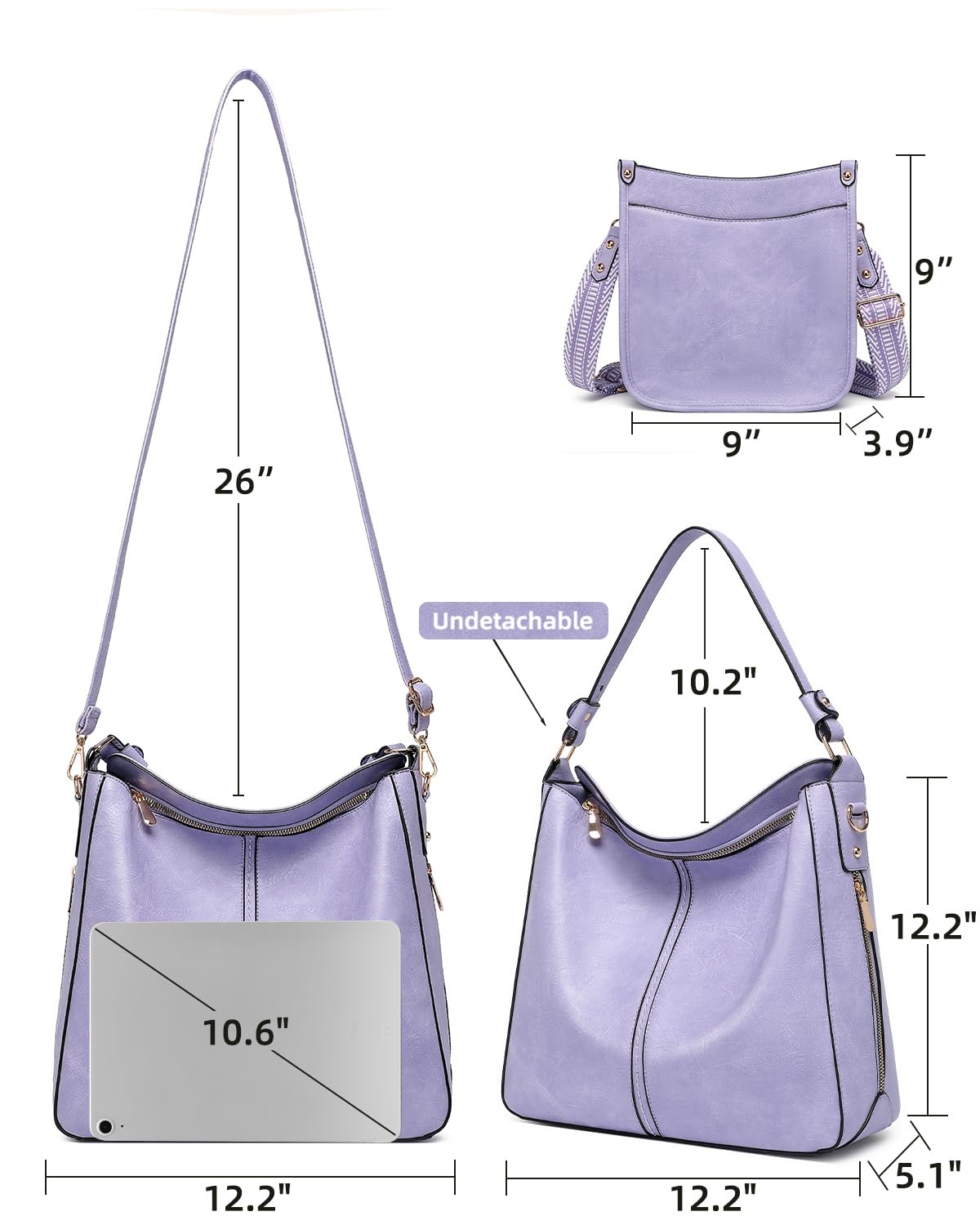 Purses for Women 3PCS, Crossbody Bags Set Large Leather Purse Shoulder Handbags with Wallet Adjustable Straps for Ladies Tote