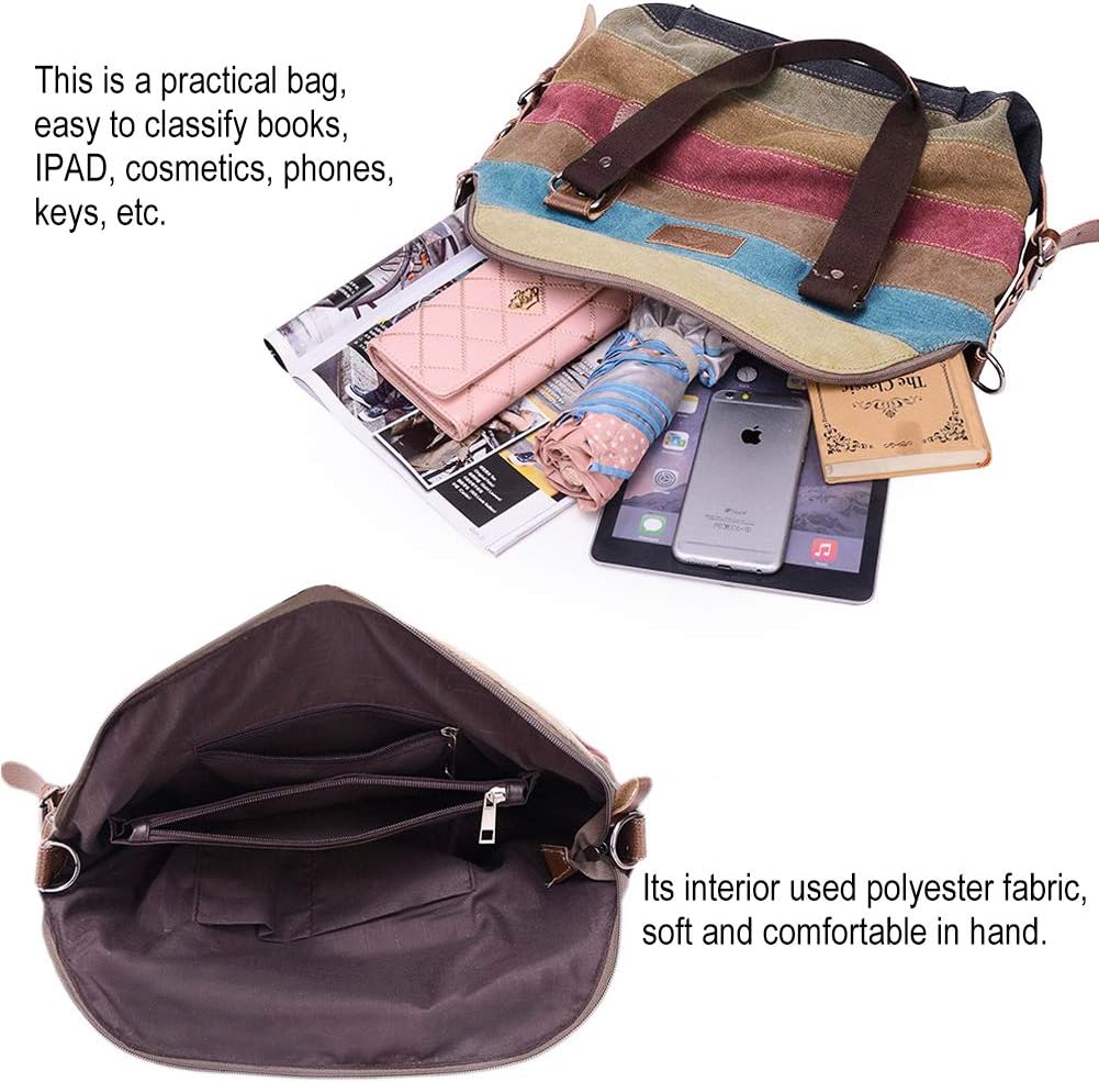 Canvas Handbag Multi-Color Striped Lattice Cross Body Shoulder Purse Bag Tote-Handbag for Women | Striped