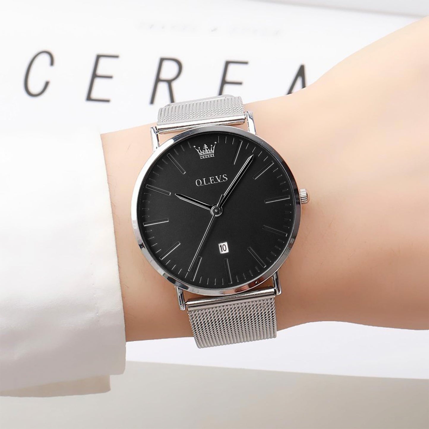 OLEVS Women's Mesh Bracelet Watch, Elegant Large Face Three Hand Analog Quartz Womens Wristwatch, Pretty Slim Date Display Waterproof Ladies Watches for Small Wrists