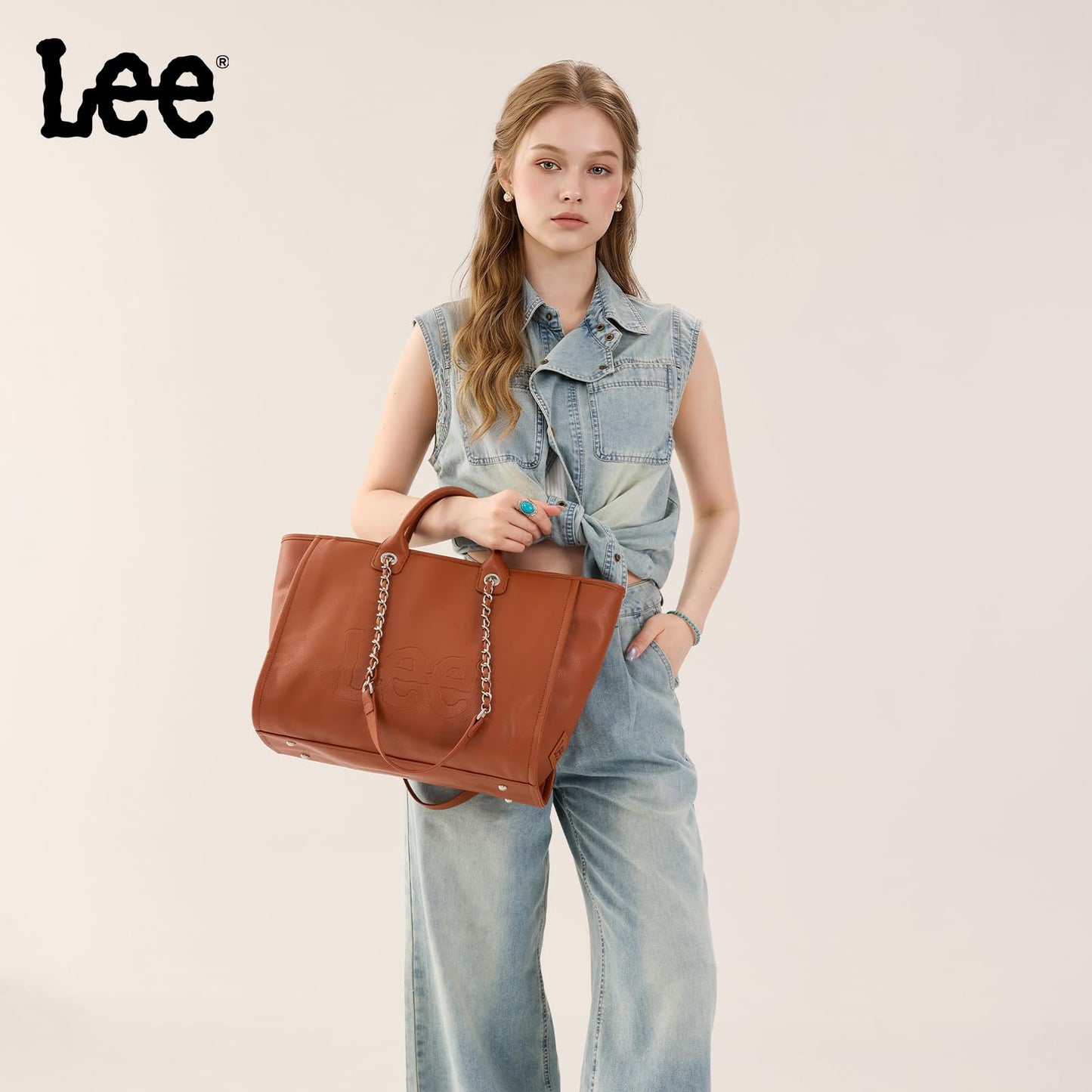 Lee Large Shoulder Tote Bag for Women Vegan Leather Top-Handle Bag