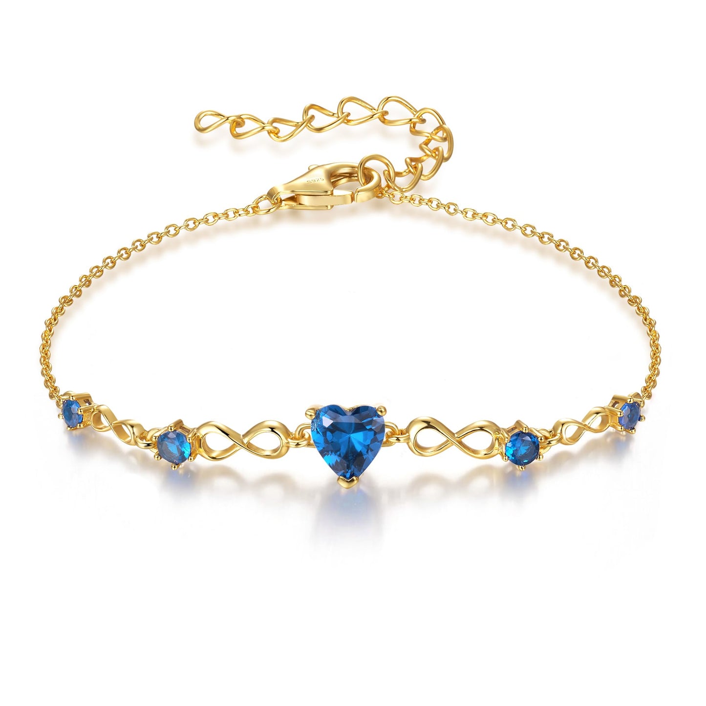 G&GEMSJEW Infinity Heart Birthstone Bracelets for Women, 925 Sterling Silver Women Charm Link Bracelet Adjustable, Birthday Anniversary Christmas Jewelry Gifts for Women Wife Mom Girlfriend Her