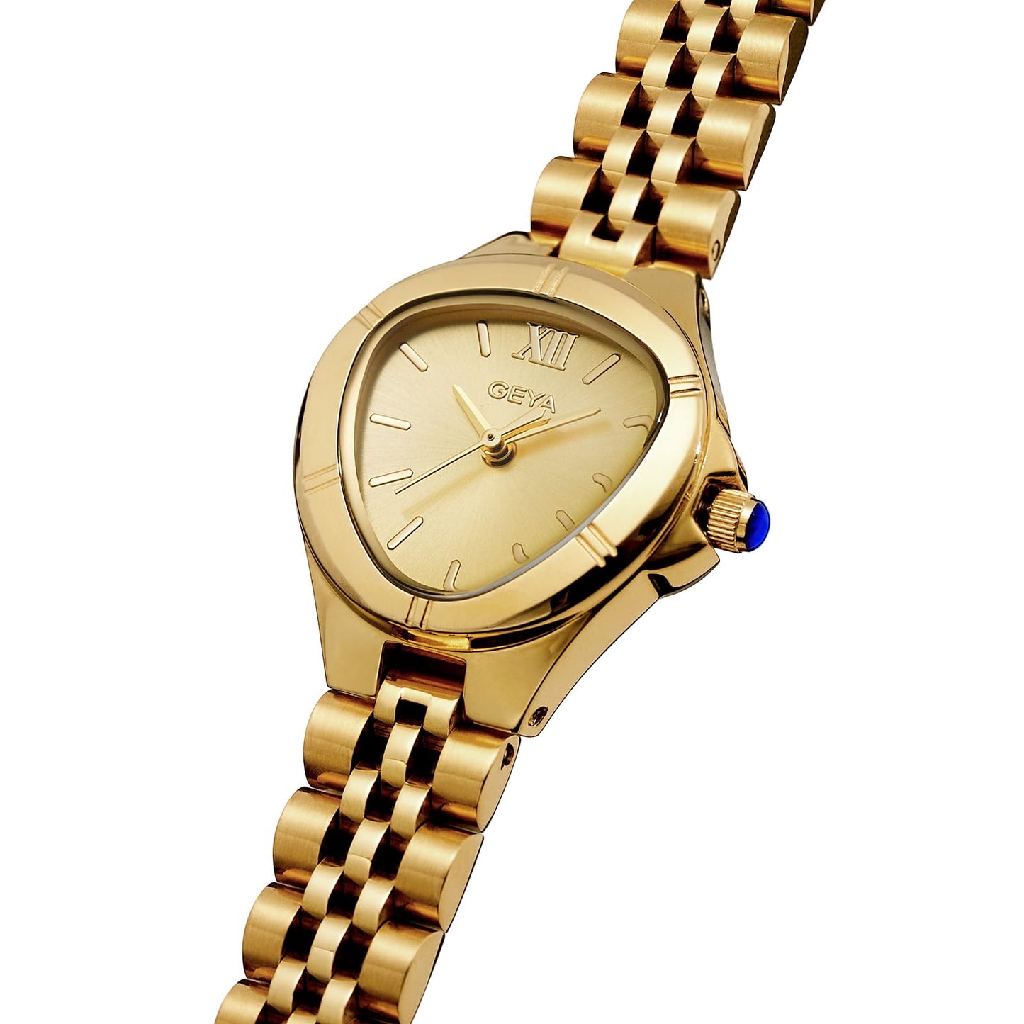 GeYa Vintage Gold Watches for Women Dainty Ladies Quartz Wristwatch,316L Stainless Steel Bracelet for Small Wrist,3ATM Waterproof,Triangle Shape,Birthday Gifts,with Tools,24.5mm