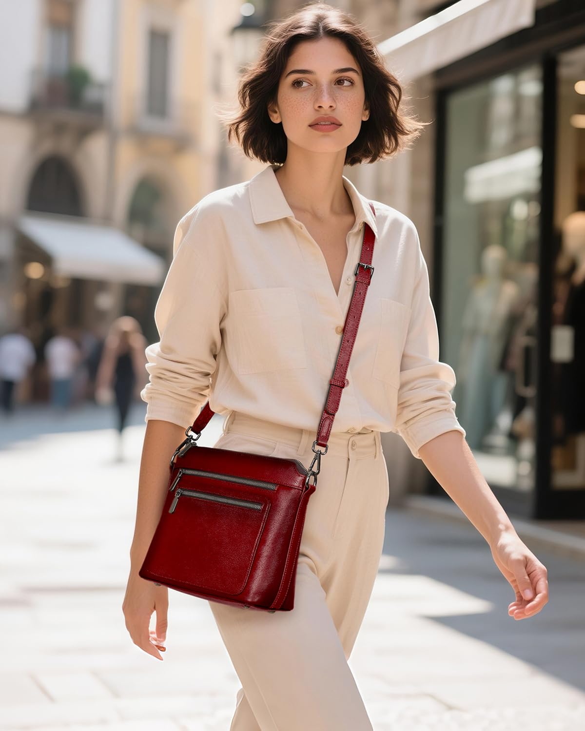 COOLCY Genuine Leather Crossbody Bags for Women Purses and Handbags for Ladies with Multiple Pockets Shoulder Satchel Bag