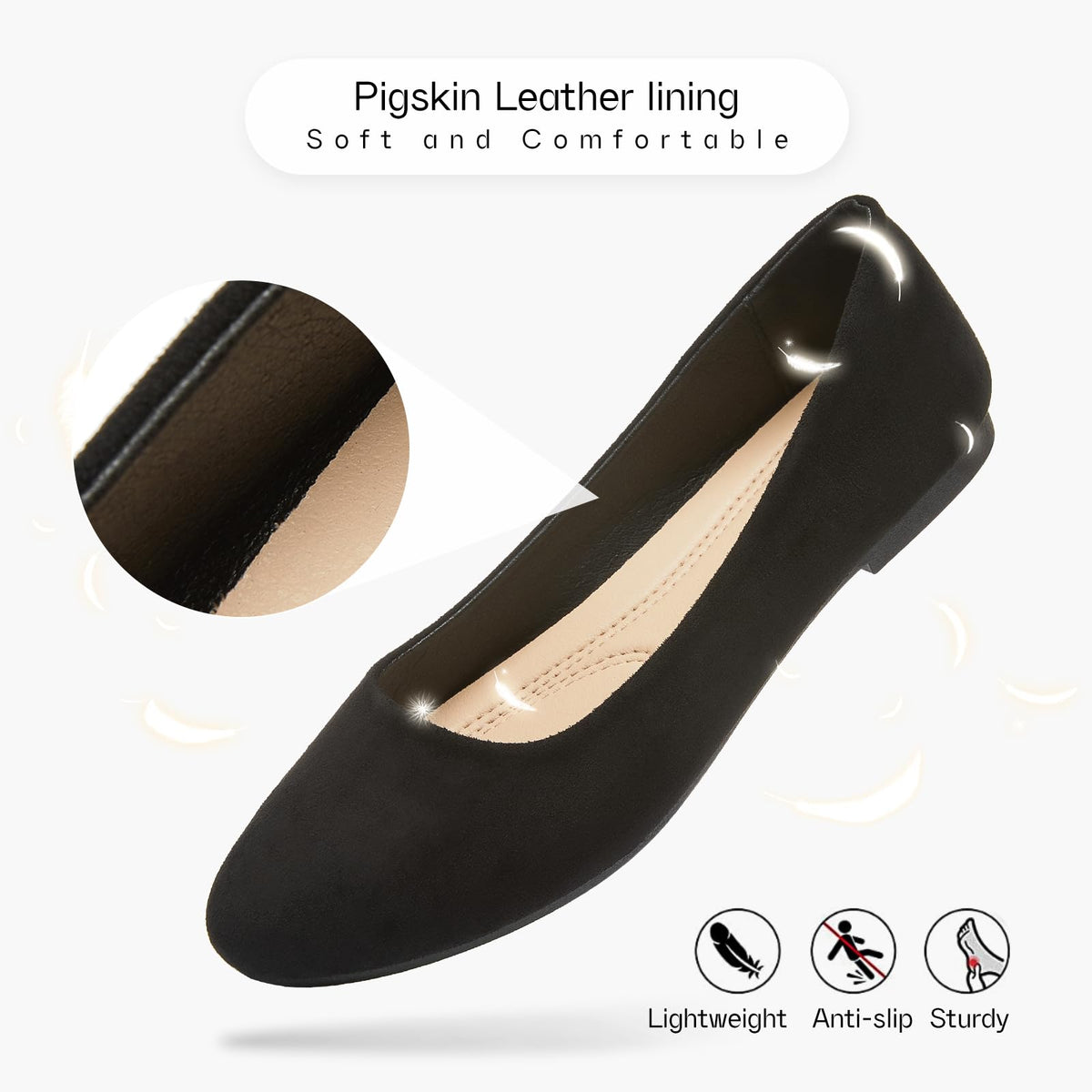 Shupua Flats for Women Round Toe Black Ballet Flats Work Shoes, Size 7Shupua Flats for Women Round Toe Black Ballet Flats Work Shoes, Size 7