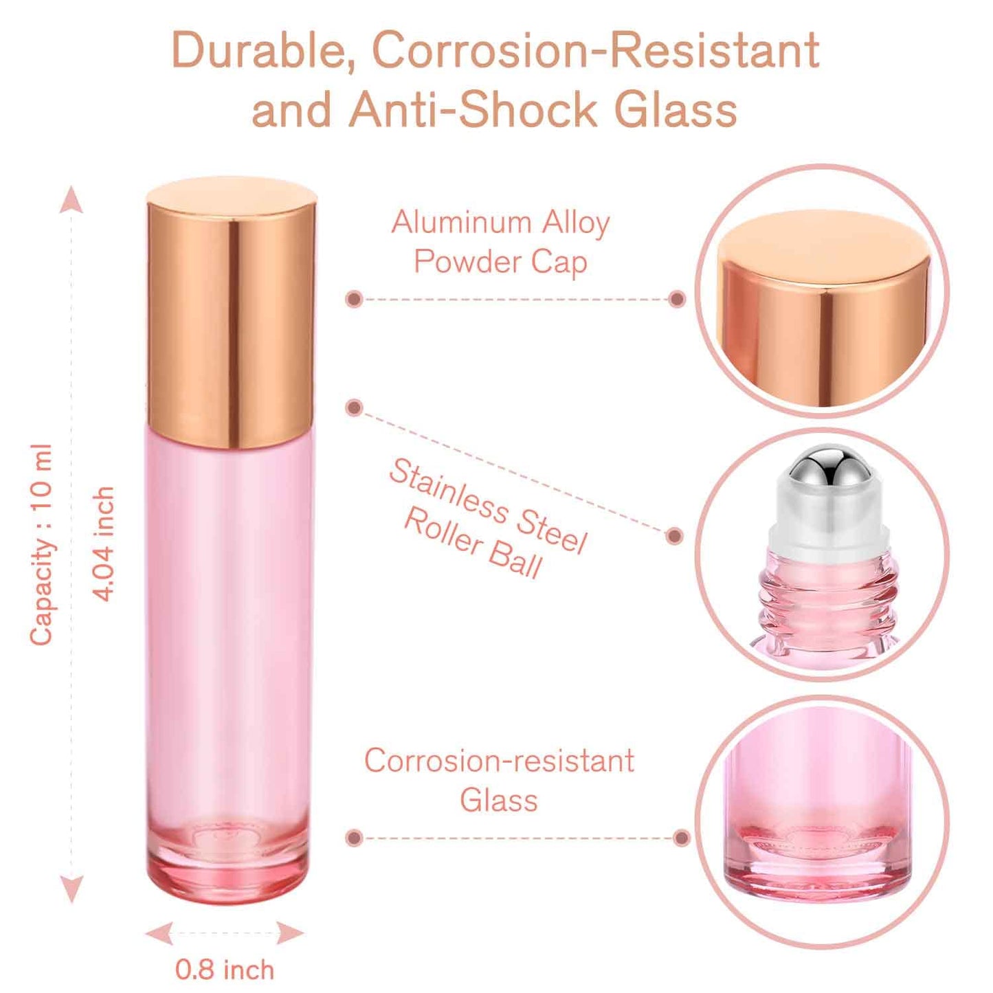 PrettyCare 4 Pack Amber Glass Oil Roller Bottles for Essential Oils 10ml, Roll On Bottles with Stainless Steel Roller Ball Leak-Proof Perfume Travel Refillable Bottle Empty, Beauty & Personal Care