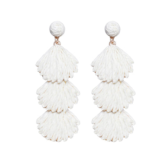 Raffia Dangle Earrings for Women - Boho Statement Rattan Drop Jewelry with Shell Design, Lightweight Summer Beach Trendy Accessories