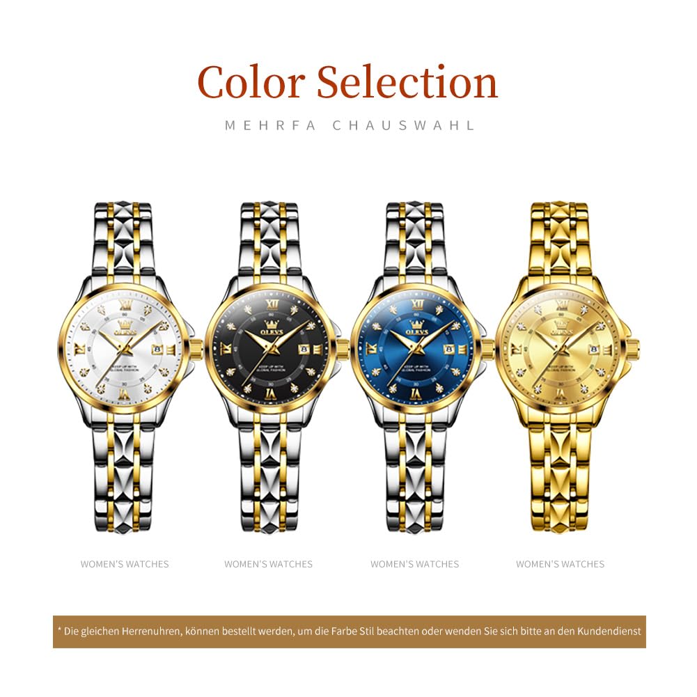 OLEVS Watch Women Two Tone Watches for Women with Date Dress Womens Watches for Small Wrists Luxury Easy Read Womens Watch Waterproof Blue/Black/Gold/Silver Dial Reloj para Mujer