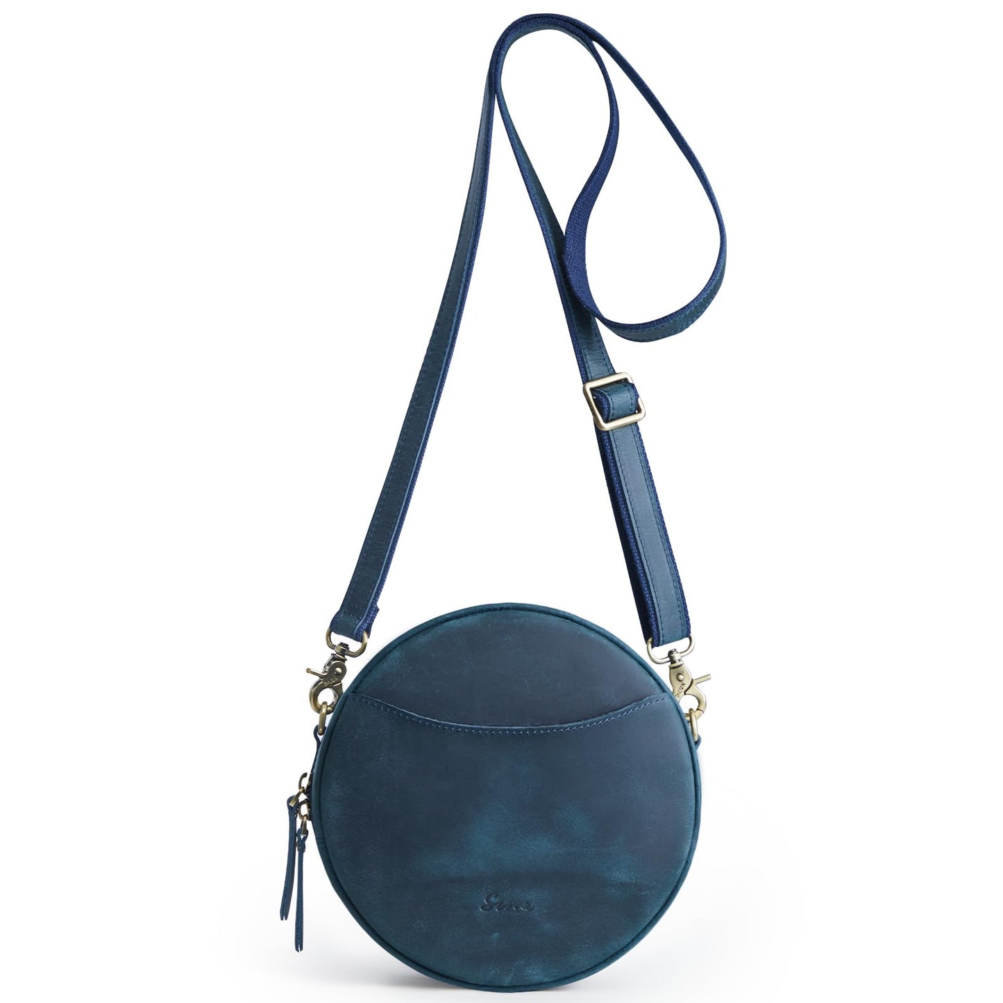 S-ZONE Leather Crossbody Bags for Women Circle Shoulder Round Purse Travel | Top Grain Leather, Keychain, Designer Handbag, Vintage, Multi Pockets, Detachable Strap, Eveyday Outing