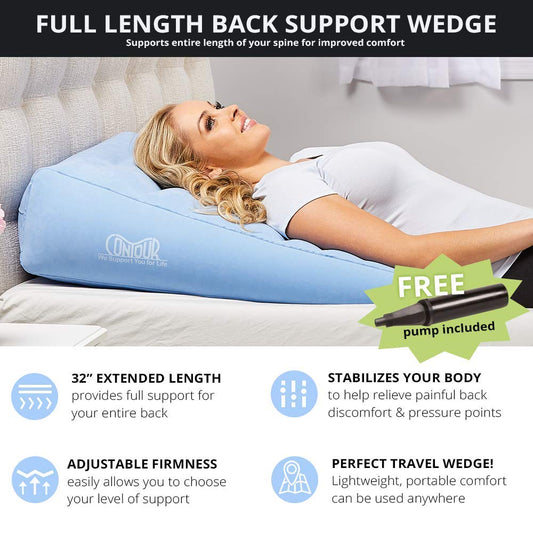 Contour Inflatable Back Support Relief Bed Wedge Cushion - Extended Length, Gradual Incline Wedge, (32 x 24 x 7)