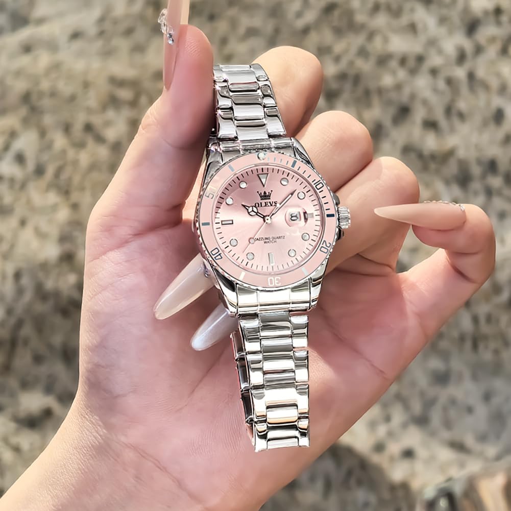 OLEVS Watch Women Silver Watches for Women Luxury for Small Wrists Dress Stainless Steel Women's Wrist Watches Easy to Read Reloj para Mujer Black/Blue/Gold/Green/Pink/Purple