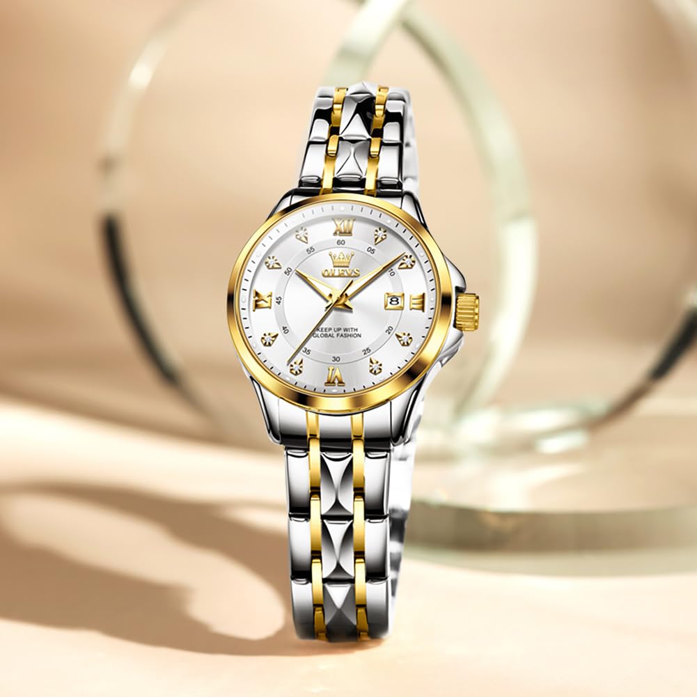 OLEVS Watch Women,Watches for Women,Luxury Casual Stainless Steel Women's Wrist Watches Classic Small Face Dress Analog Womens Watches with Date Easy to Read Waterproof Luminous Quartz Ladies Watches