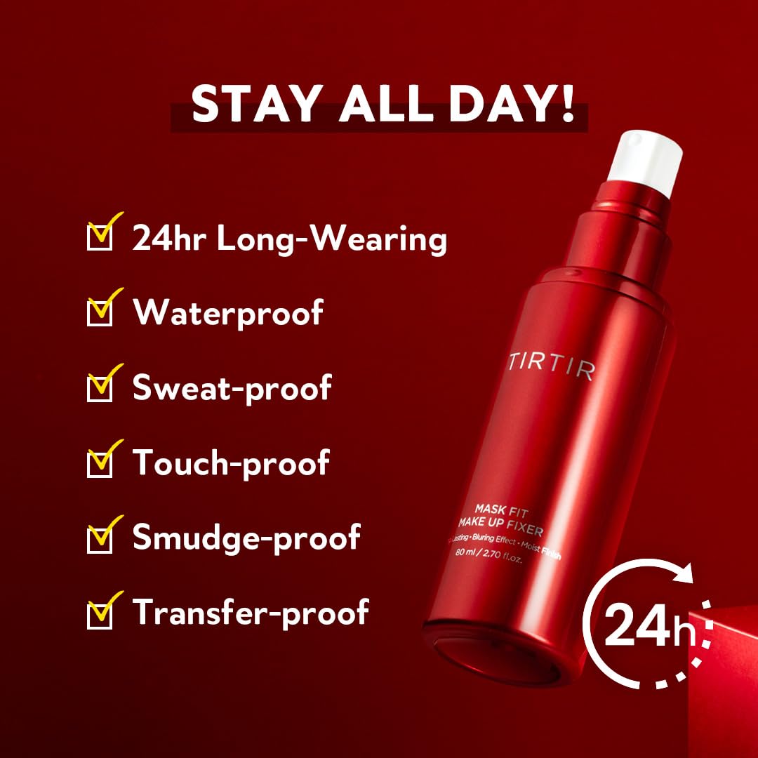TIRTIR Waterproof Setting Spray – 24 Hour Long Lasting Fix, Sweatproof Water Resistant Makeup Finisher – Ethanol Free, Semi Matte Finish for Oily Skin – Korean Makeup Fixer