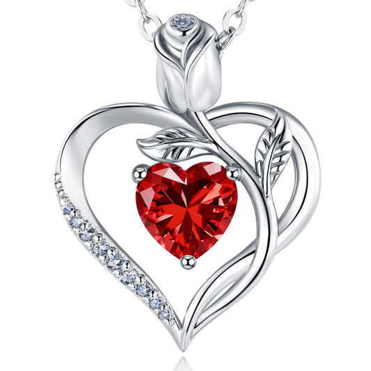 Women's Heart Pendant Necklace – 1.2CT Moissanite or Lab-Grown Sapphire, Ruby & Emerald