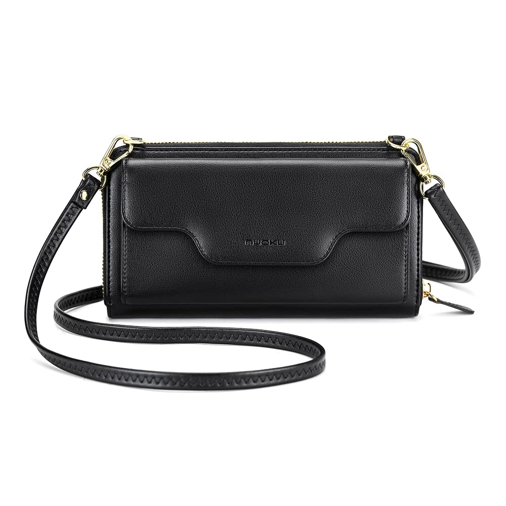 nuoku Small Purse for Women, RFID Blocking Wristlet Wallet, Crossbody Clutch with Cell Phone Pocket black