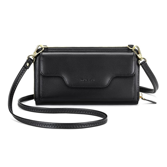 nuoku Small Purse for Women, RFID Blocking Wristlet Wallet, Crossbody Clutch with Cell Phone Pocket black