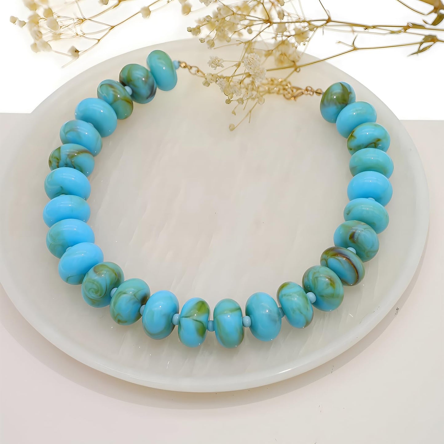 We We Chunky Colorful Beaded Necklace for Women Large Boho Statement Bead Chokers Necklaces Turquoise Blue Big Beads Jewelry Neck Summer Beach