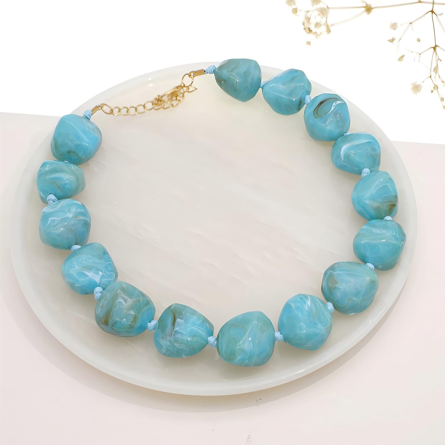 We We Chunky Colorful Beaded Necklace for Women Large Boho Statement Bead Chokers Necklaces Turquoise Blue Big Beads Jewelry Neck Summer Beach